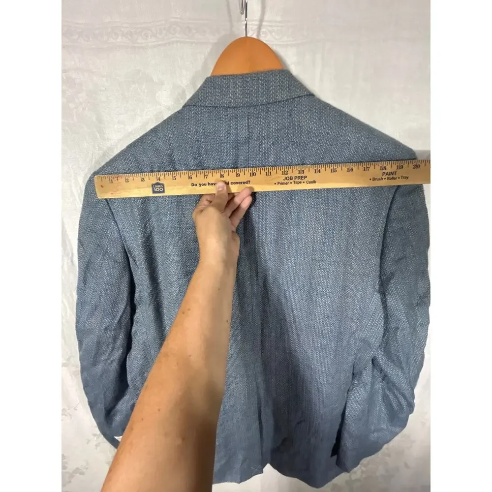 Vintage Norm Thompson Sport Coat 46 LONG Blue Tan 100% Pure Silk Deadstock